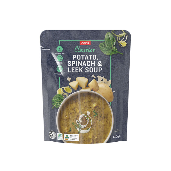 Egg Free Coles Potato Spinach & Leek Soup Pouch myWellaBee